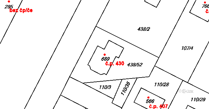 Opatovice nad Labem 430 na parcele st. 689 v KÚ Opatovice nad Labem, Katastrální mapa