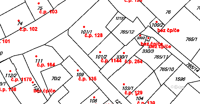 Bakov nad Jizerou 1144 na parcele st. 101/2 v KÚ Bakov nad Jizerou, Katastrální mapa