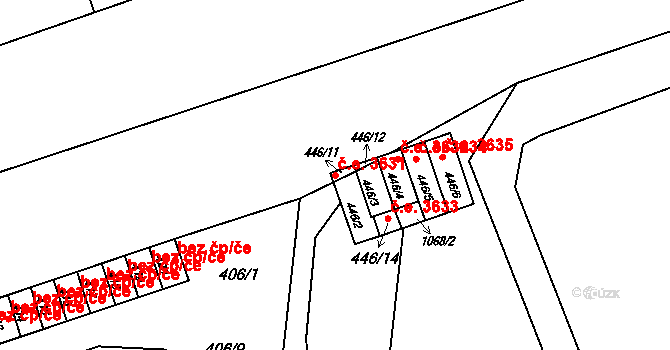 Třebovice 3631, Ostrava na parcele st. 446/2 v KÚ Třebovice ve Slezsku, Katastrální mapa
