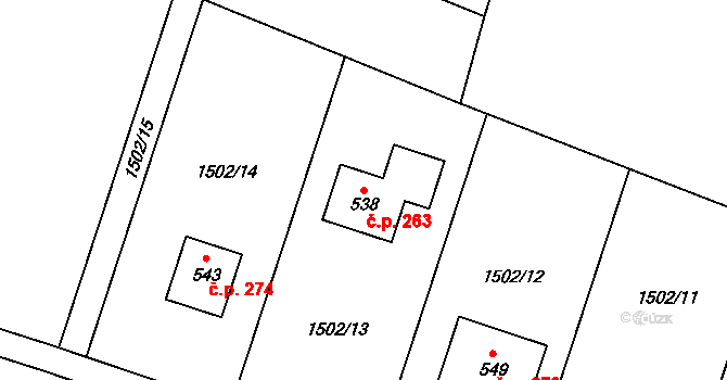 Třebovice 263 na parcele st. 538 v KÚ Třebovice, Katastrální mapa