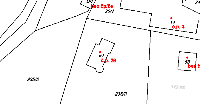 Rudoltice 29, Vrchotovy Janovice na parcele st. 51 v KÚ Rudoltice u Vrchotových Janovic, Katastrální mapa