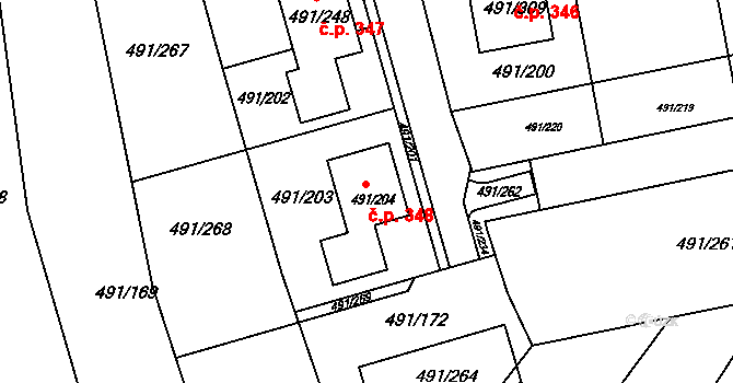Kanice 348 na parcele st. 491/204 v KÚ Kanice, Katastrální mapa