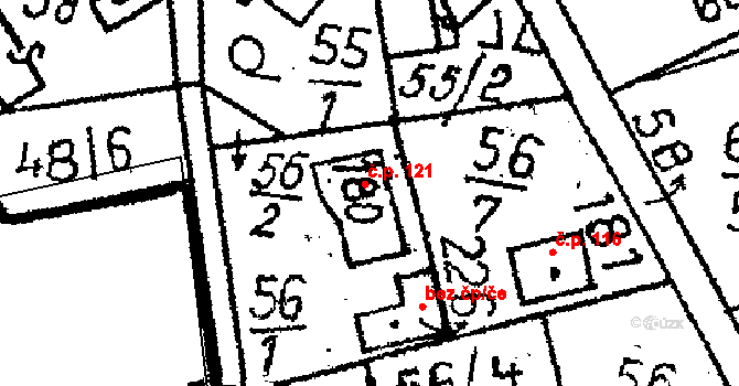 Chlístovice 121 na parcele st. 180 v KÚ Chlístovice, Katastrální mapa