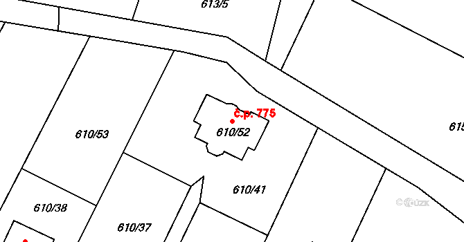 Drnovice 775 na parcele st. 610/52 v KÚ Drnovice u Vyškova, Katastrální mapa
