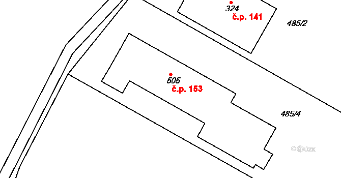 Byškovice 153, Neratovice na parcele st. 505 v KÚ Byškovice, Katastrální mapa