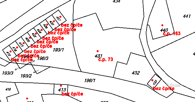 Břidličná 73 na parcele st. 431 v KÚ Břidličná, Katastrální mapa