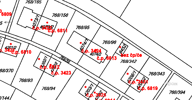 Zlín 6813 na parcele st. 4074/2 v KÚ Zlín, Katastrální mapa