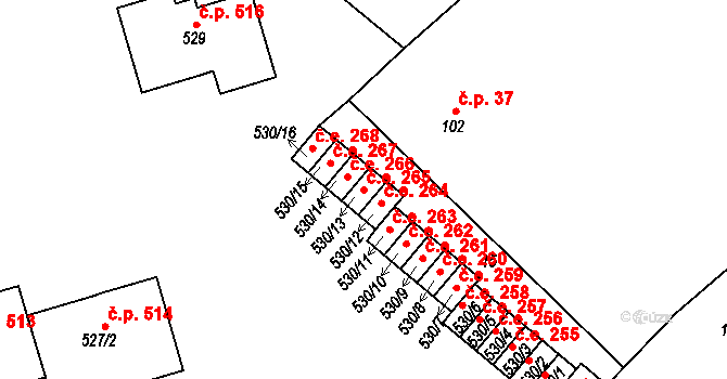 Bohosudov 265, Krupka na parcele st. 530/13 v KÚ Bohosudov, Katastrální mapa