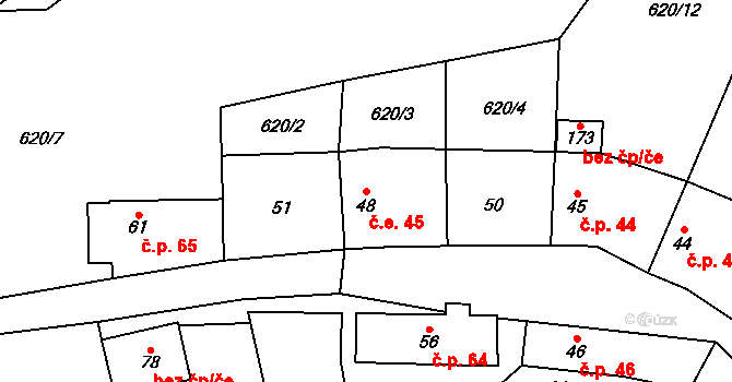 Lašovice 45 na parcele st. 48 v KÚ Lašovice, Katastrální mapa
