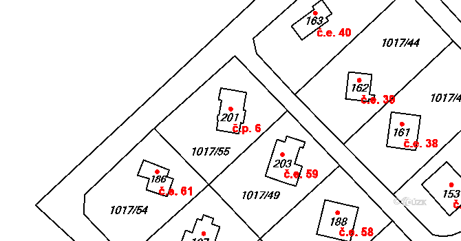 Kobylníky 6, Chotilsko na parcele st. 201 v KÚ Prostřední Lhota, Katastrální mapa