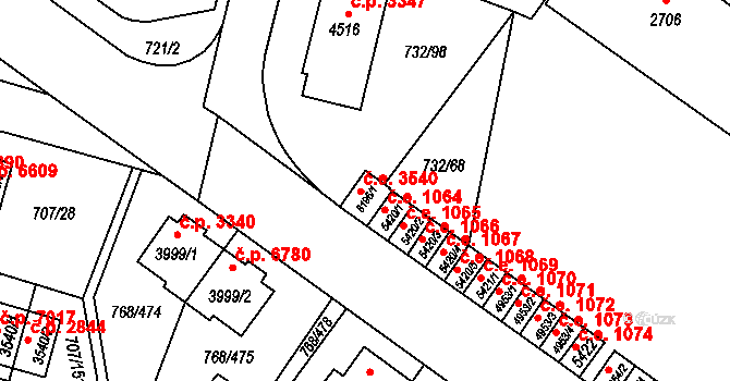 Zlín 3540 na parcele st. 8196/1 v KÚ Zlín, Katastrální mapa