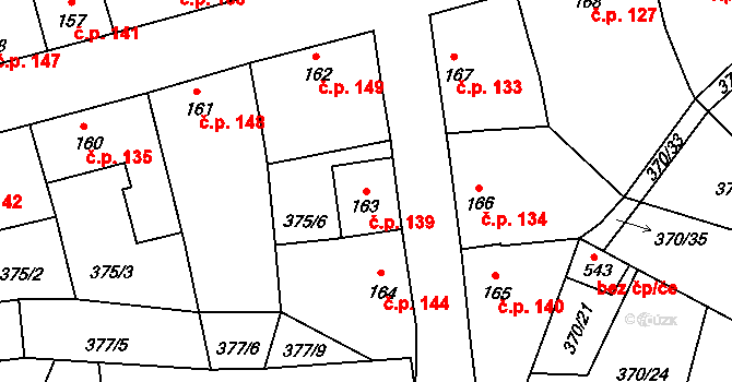 Sedlec 139, Sedlec-Prčice na parcele st. 163 v KÚ Sedlec u Votic, Katastrální mapa
