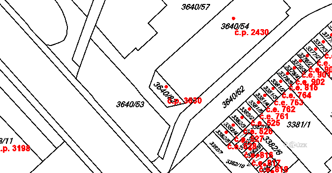 Znojmo 3630 na parcele st. 3640/82 v KÚ Znojmo-město, Katastrální mapa