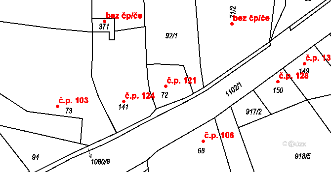 Prčice 121, Sedlec-Prčice na parcele st. 72 v KÚ Prčice, Katastrální mapa