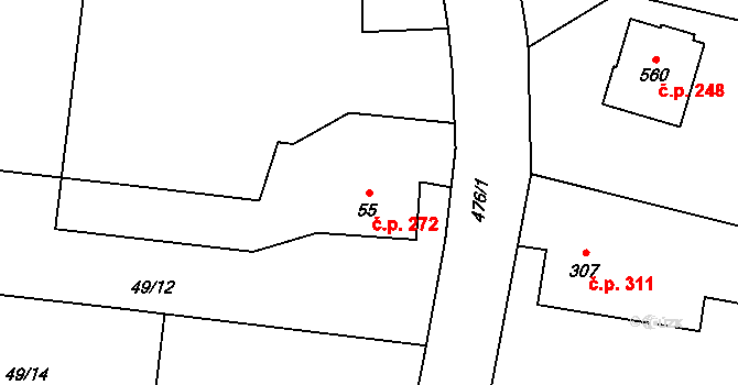 Heřmanice 272, Ostrava na parcele st. 55 v KÚ Heřmanice, Katastrální mapa