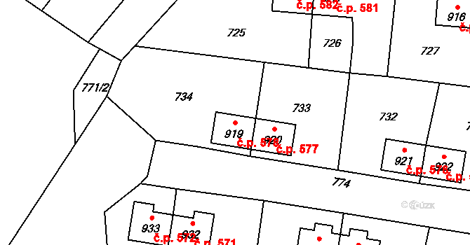 Heřmanice 578, Ostrava na parcele st. 919 v KÚ Heřmanice, Katastrální mapa