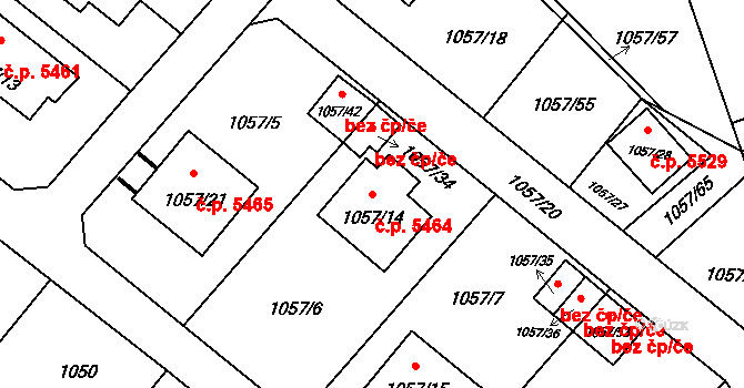 Třebovice 5464, Ostrava na parcele st. 1057/14 v KÚ Třebovice ve Slezsku, Katastrální mapa