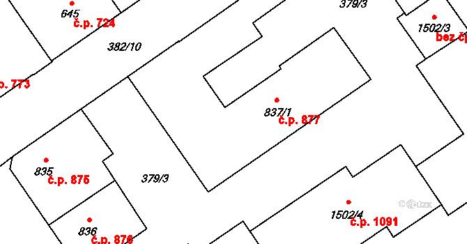 Přívoz 877, Ostrava na parcele st. 837/1 v KÚ Přívoz, Katastrální mapa