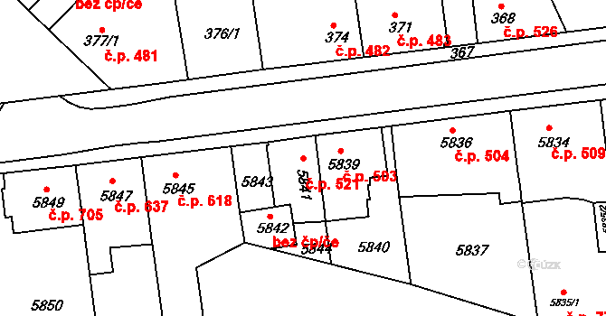 Žďár nad Sázavou 1 521, Žďár nad Sázavou na parcele st. 5841 v KÚ Město Žďár, Katastrální mapa