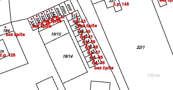 Číměř 37 na parcele st. 318 v KÚ Číměř, Katastrální mapa
