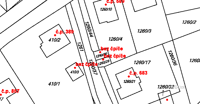 Ostrava 38225751 na parcele st. 1260/30 v KÚ Petřkovice u Ostravy, Katastrální mapa