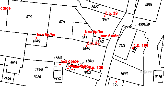 Újezd 38 na parcele st. 164/1 v KÚ Újezd u Valašských Klobouk, Katastrální mapa