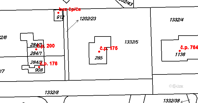 Kudlov 175, Zlín na parcele st. 285 v KÚ Kudlov, Katastrální mapa