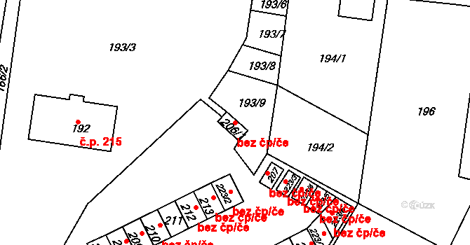Dýšina 41401751 na parcele st. 206/1 v KÚ Dýšina, Katastrální mapa