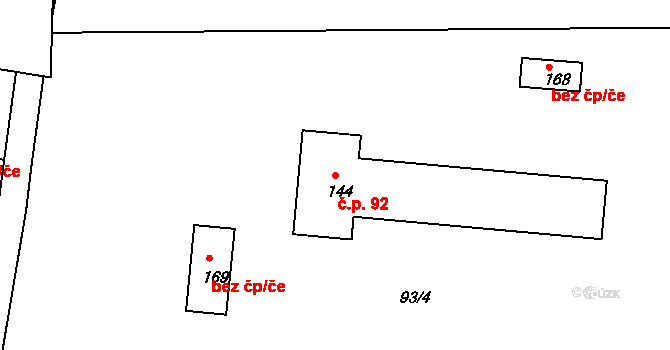Cerhonice 92 na parcele st. 144 v KÚ Cerhonice, Katastrální mapa
