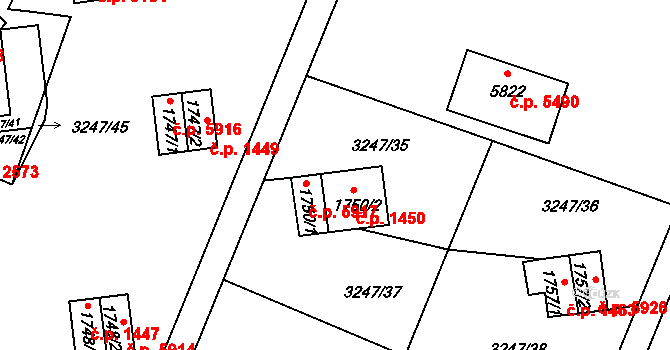 Zlín 1450 na parcele st. 1750/2 v KÚ Zlín, Katastrální mapa