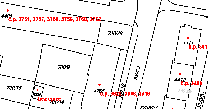 Zlín 3918,3919,3920 na parcele st. 4766 v KÚ Zlín, Katastrální mapa