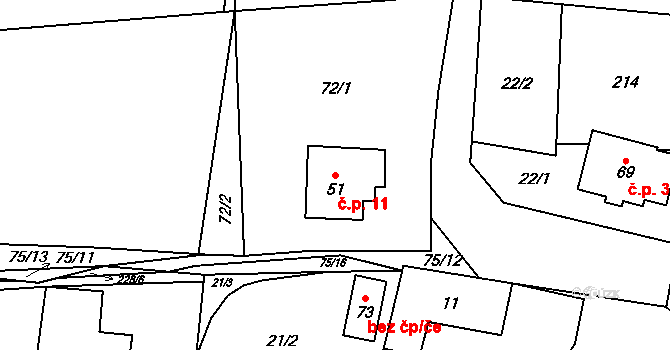 Jelenice 11, Vítkov na parcele st. 51 v KÚ Jelenice, Katastrální mapa