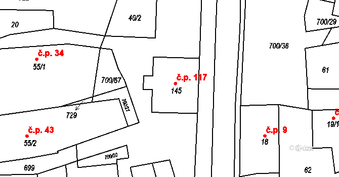 Jeníkov 43733751 na parcele st. 145 v KÚ Jeníkov u Hlinska, Katastrální mapa