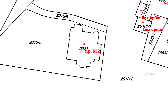 Předměstí 552, Opava na parcele st. 2021 v KÚ Opava-Předměstí, Katastrální mapa