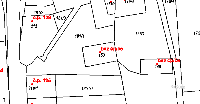 Studnice 45839751 na parcele st. 150 v KÚ Studnice u Vyškova, Katastrální mapa