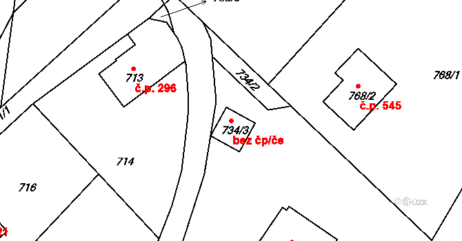 Komárov 46985751 na parcele st. 734/3 v KÚ Komárov u Hořovic, Katastrální mapa