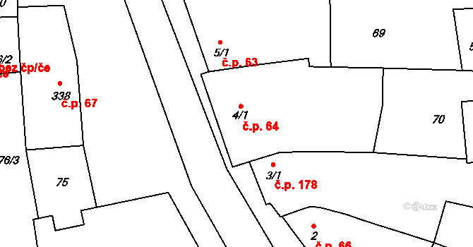 Ostrožská Lhota 64 na parcele st. 4/1 v KÚ Ostrožská Lhota, Katastrální mapa