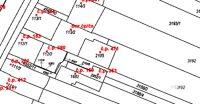 Staré Město 471 na parcele st. 2105 v KÚ Staré Město u Uherského Hradiště, Katastrální mapa