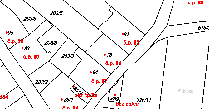 Patokryje 91 na parcele st. 78 v KÚ Patokryje, Katastrální mapa