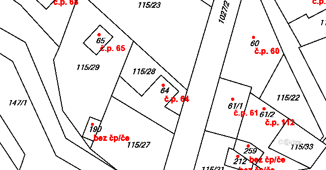 Kraskov 64, Seč na parcele st. 64 v KÚ Kraskov, Katastrální mapa