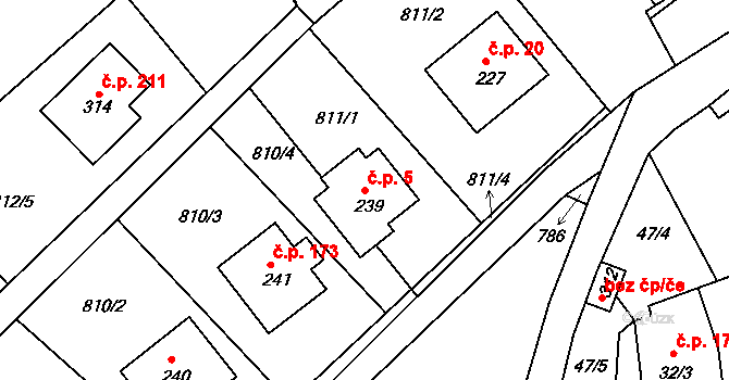 Blatno 5, Hlinsko na parcele st. 239 v KÚ Blatno u Hlinska, Katastrální mapa