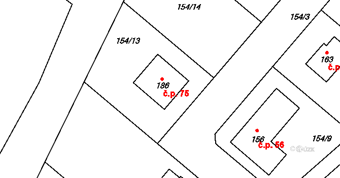 Topělec 75, Čížová na parcele st. 186 v KÚ Topělec, Katastrální mapa