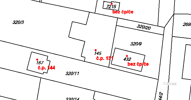 Smrkovice 131, Písek na parcele st. 145 v KÚ Smrkovice, Katastrální mapa