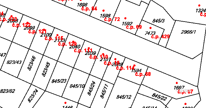 Václavské Předměstí 15, Písek na parcele st. 2101 v KÚ Písek, Katastrální mapa