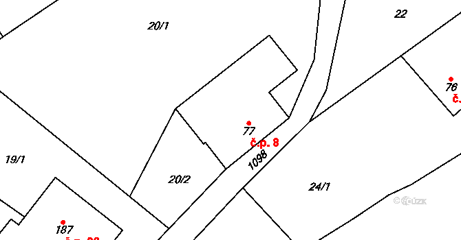 Velká Skrovnice 8 na parcele st. 77 v KÚ Velká Skrovnice, Katastrální mapa