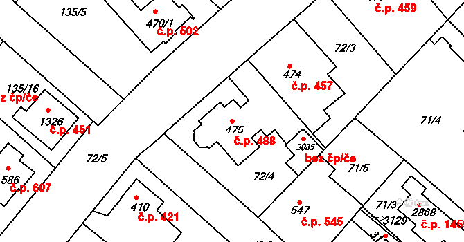 Neratovice 488 na parcele st. 475 v KÚ Neratovice, Katastrální mapa
