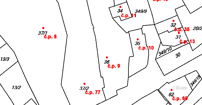Holubice 9 na parcele st. 36 v KÚ Holubice v Čechách, Katastrální mapa
