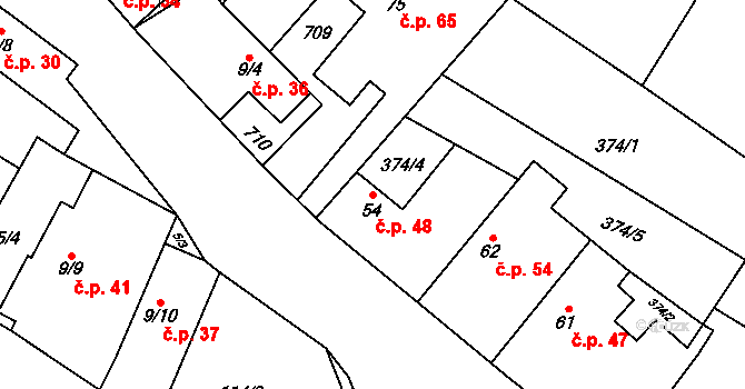 Dolní Jirčany 48, Psáry na parcele st. 54 v KÚ Dolní Jirčany, Katastrální mapa