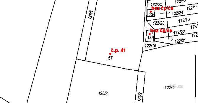 Radětice 41 na parcele st. 57 v KÚ Radětice u Bechyně, Katastrální mapa