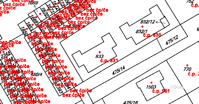 Přeštice 831 na parcele st. 833 v KÚ Přeštice, Katastrální mapa